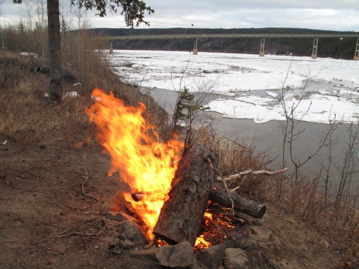 Campfire and river, just before it begins to move, May 9, 7:52 PM